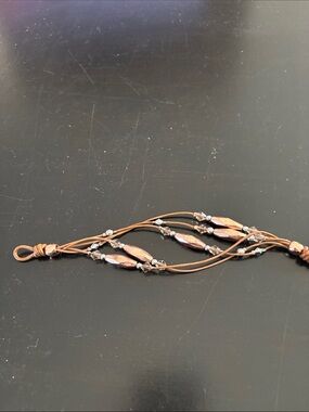 Fossil Brown Multi-Strand Leather Bracelet with Copper and Silver Beads